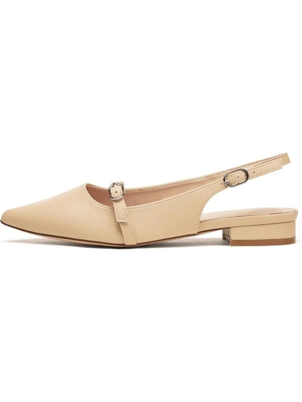 Women's Nude Leather Slingback Flats Rhinestone Closed Pointed Toe Dressy Shoes